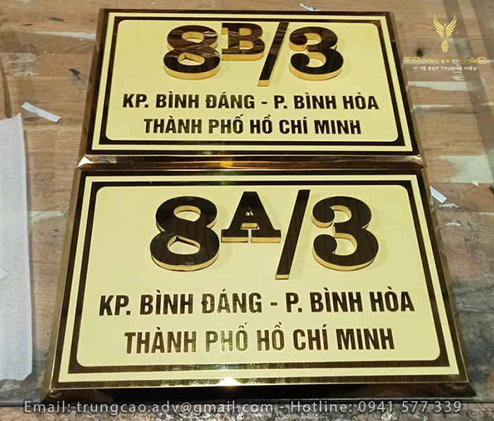 Mẫu bảng inox ăn mòn đẹp 2026 - bảng số nhà inox vàng đẹp